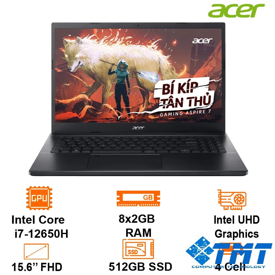 Laptop Acer Aspire 7 A715-76-728X ( Intel Core I7-12650H/2*8GD4/512SSD-PCIE/15.6FHD_60Hz)
