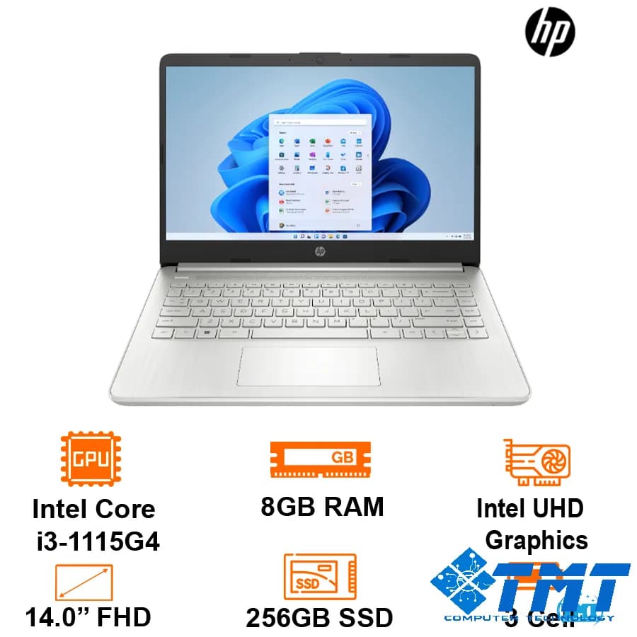 Laptop HP 14s Dq2644TU Bạc 14” FHD Intel Core I3-1115G4; 8GB; 256GB SSD