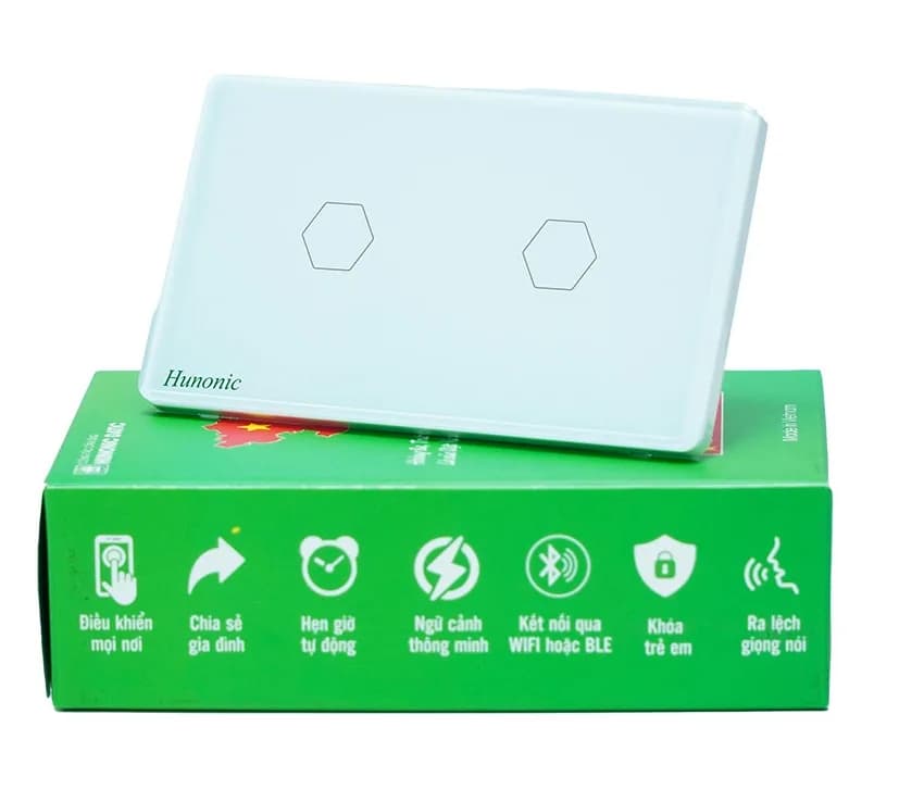 Công tắc cảm ứng WiFi Hunonic 3 Nút, HCN, màu Trắng